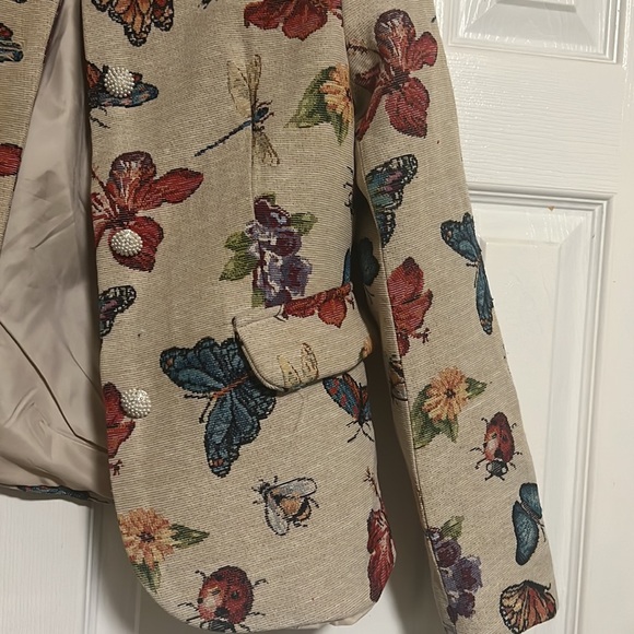 Vintage Style Butterfly Print Collarless Blazer - Picture 4 of 6